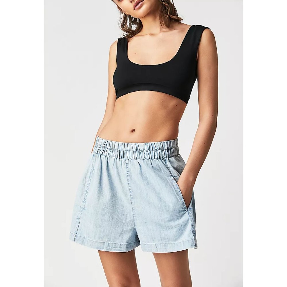 FREE PEOPLE Get Free Chambray Pull On Shorts / Lady Liberty - Picture 9 of 11